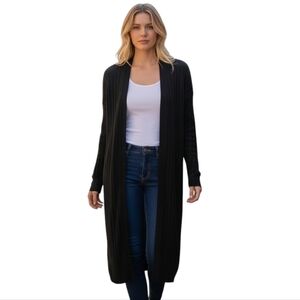 Free People Black Ribbed Long Cardigan